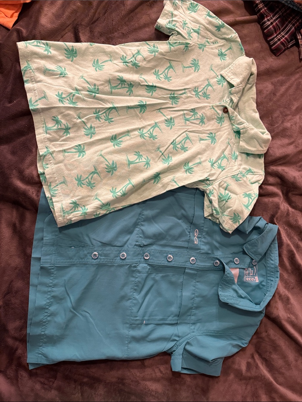 Kids Short-Sleeve Mint Polo & Teal Fishing Shirt size small/7